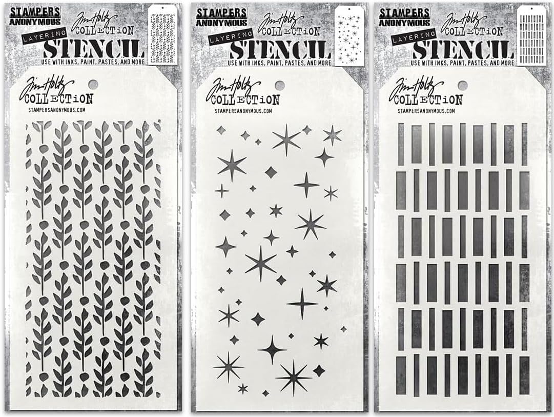Plantillas Tim Holtz – Hojas de bayas, centelleantes y palos – 3 artículos