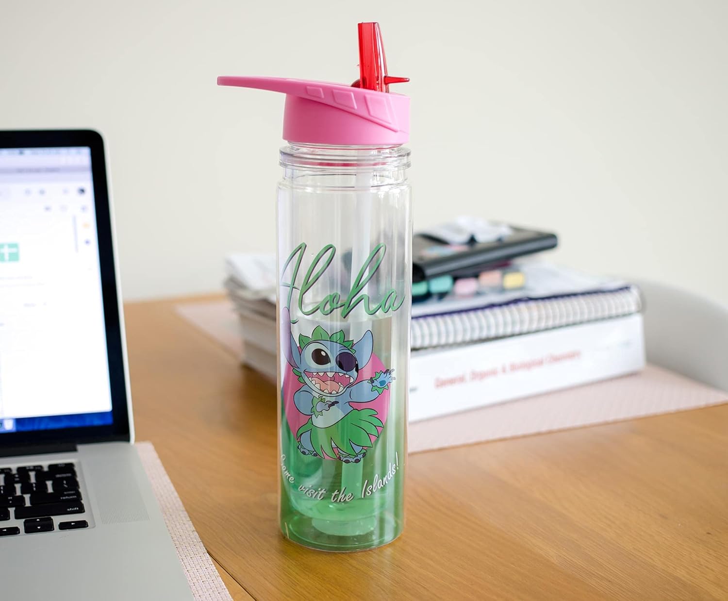 Silver Buffalo Lilo and Stitch Aloha – Botella de agua Tritan de doble pared  Botella de plástico sin BPA con tapa de rosca y tapa abatible con