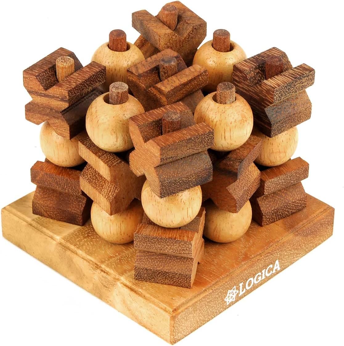 Logica Puzzles Art. Tic-Tac-Toe 3D – Juego de mesa en madera fina – Juego de estrategia para 2 jugadores – Nuevas estrategias 3D