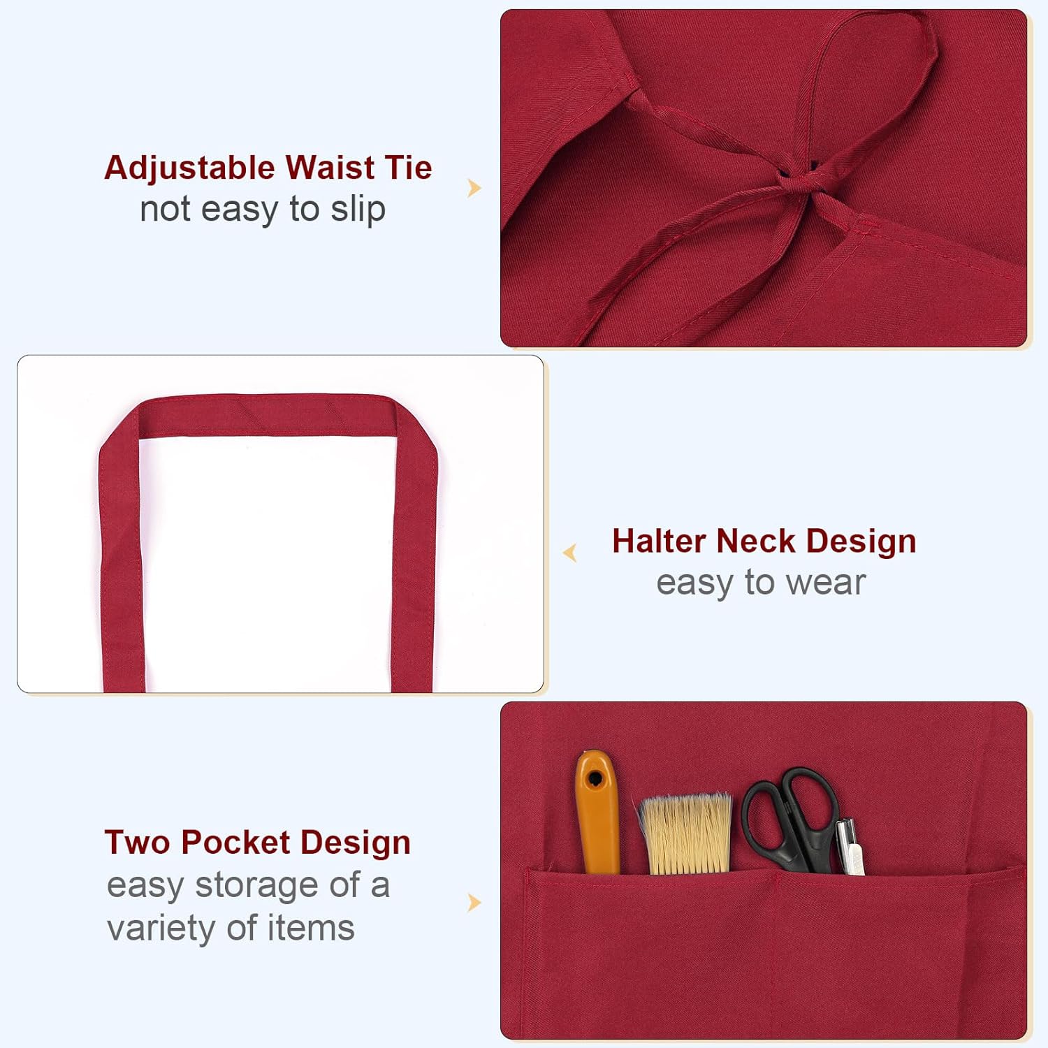 Plain Bib Aprons Washable Aprons Kitchen Cooking Aprons Polyester Art Aprons with 2 Pockets for Kitchen Women Me