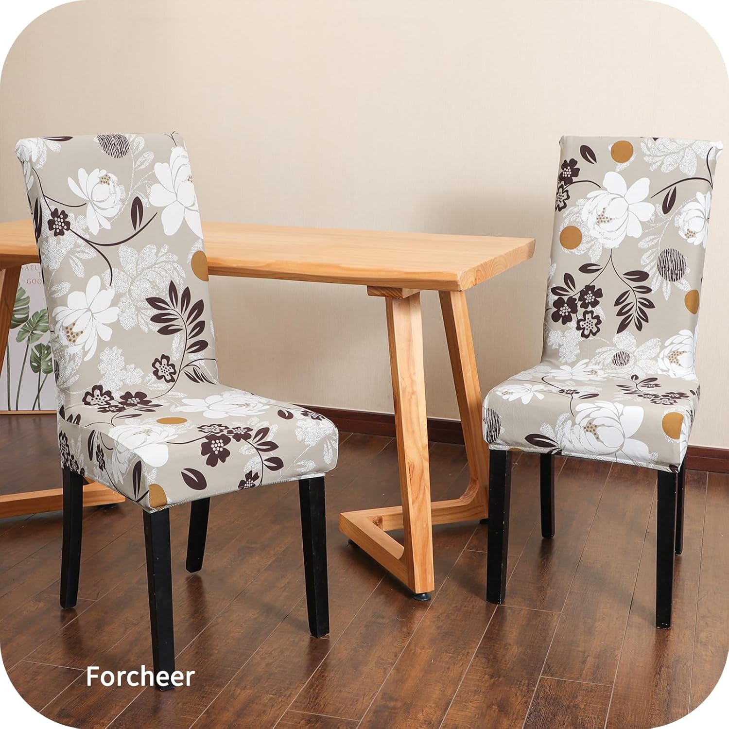 FORCHEER Juego de 2 fundas elásticas para sillas de comedor, estampadas, elásticas, lavables, extraíbles para cocina, hotel, restaurante, ceremonia,