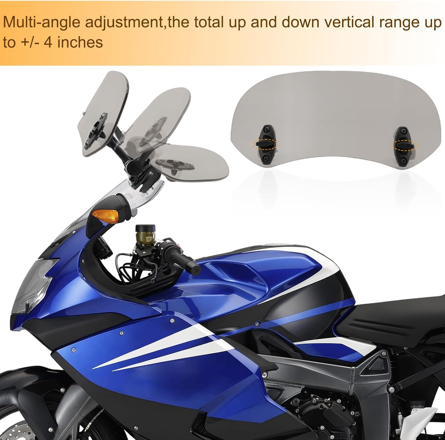 LKV Extensión de parabrisas de motocicleta, deflector de viento universal con clip ajustable de humo compatible con Harley Yamaha Kawasaki Suzuki