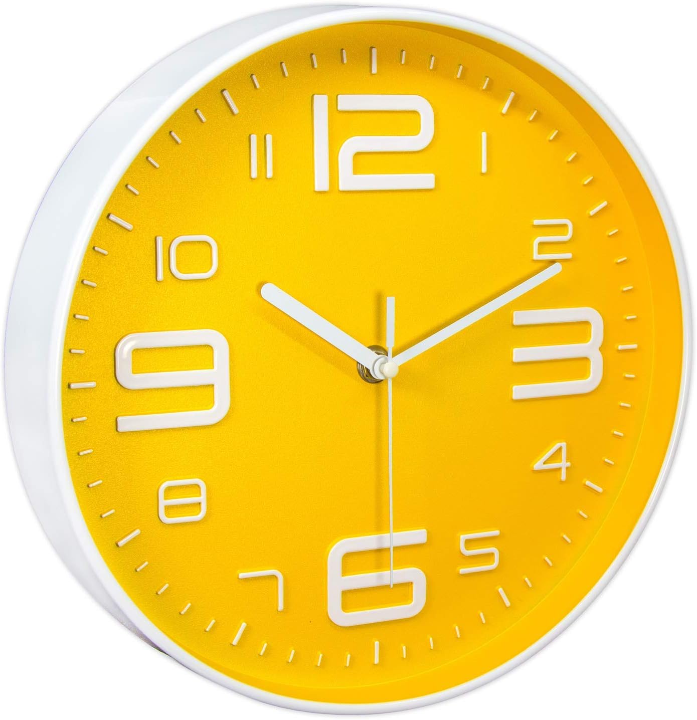 45MinST Reloj de pared moderno con esfera de números 3D de 10 pulgadas, silencioso, redondo, sin tictac, para decoración del hogar, con números