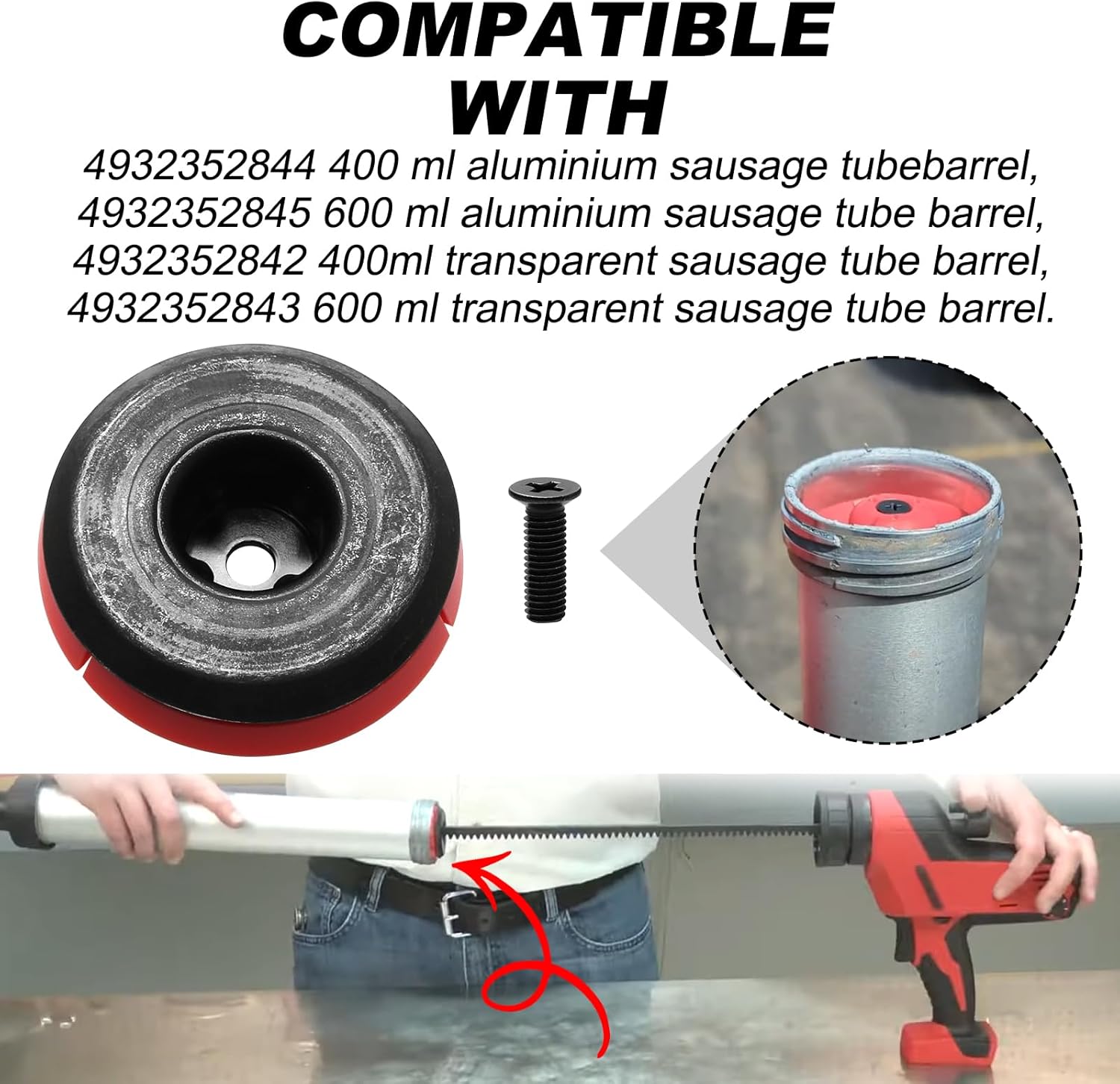 44-70-0375 Kit de émbolo y tornillo de cubo de salchicha de 20 onzas para pistola de calafateo y engrase inalámbrica Milwaukee 2441-20, 2641-21CT,