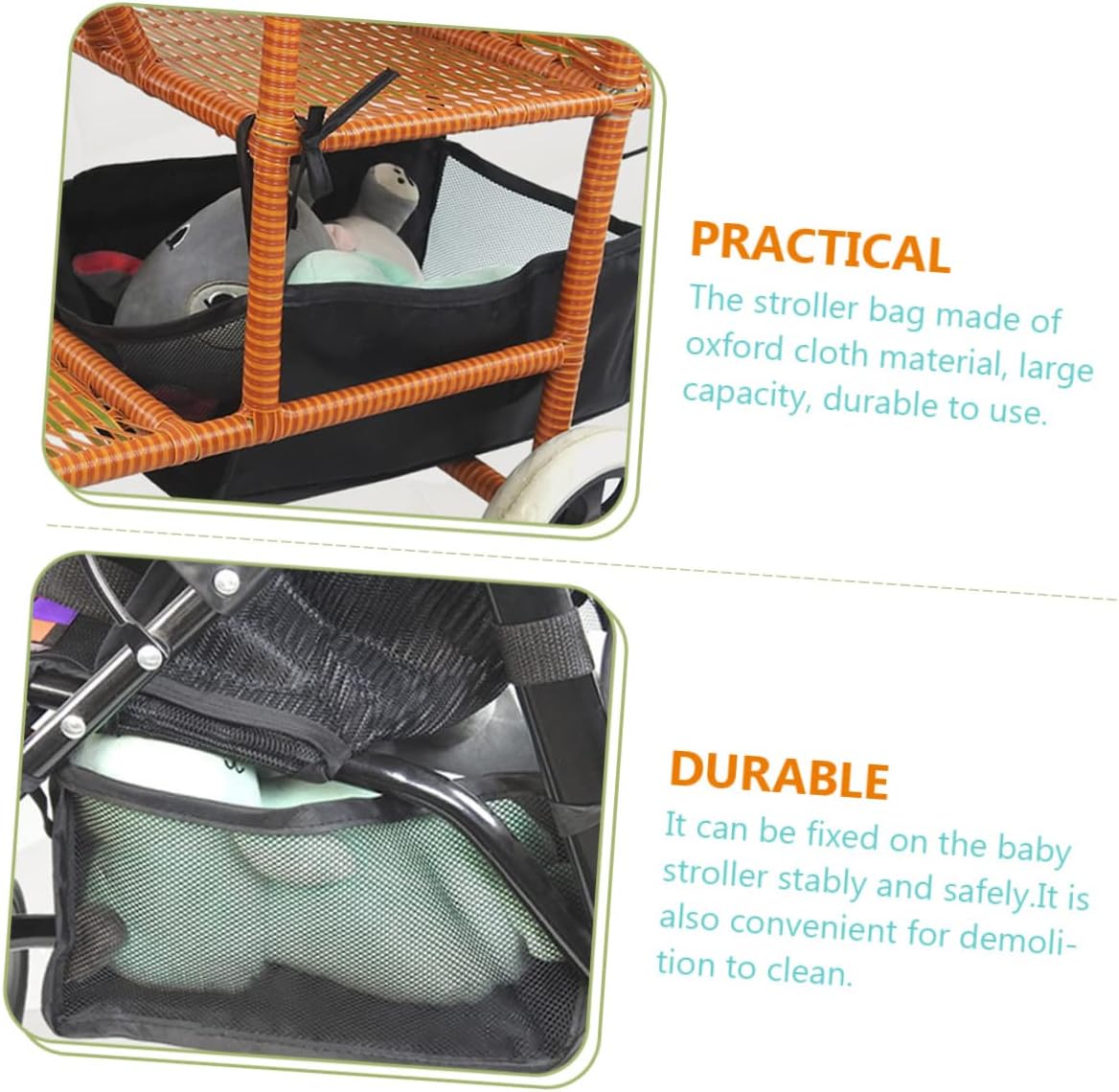jojofuny Cesta inferior para cochecito de bebé, bolsa de guardería, accesorios para juguetes, pañales, necesidades del bebé