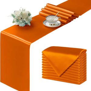 12 caminos de mesa color naranja satinado  12 x 72 pulgadas de largo, camino de mesa para fiesta, decoración brillante y suave, decoración de boda, 12 caminos de mesa color naranja satinado  12 x 72 pulgadas de largo, camino de mesa para fiesta, decoración brillante y suave, decoración de boda,