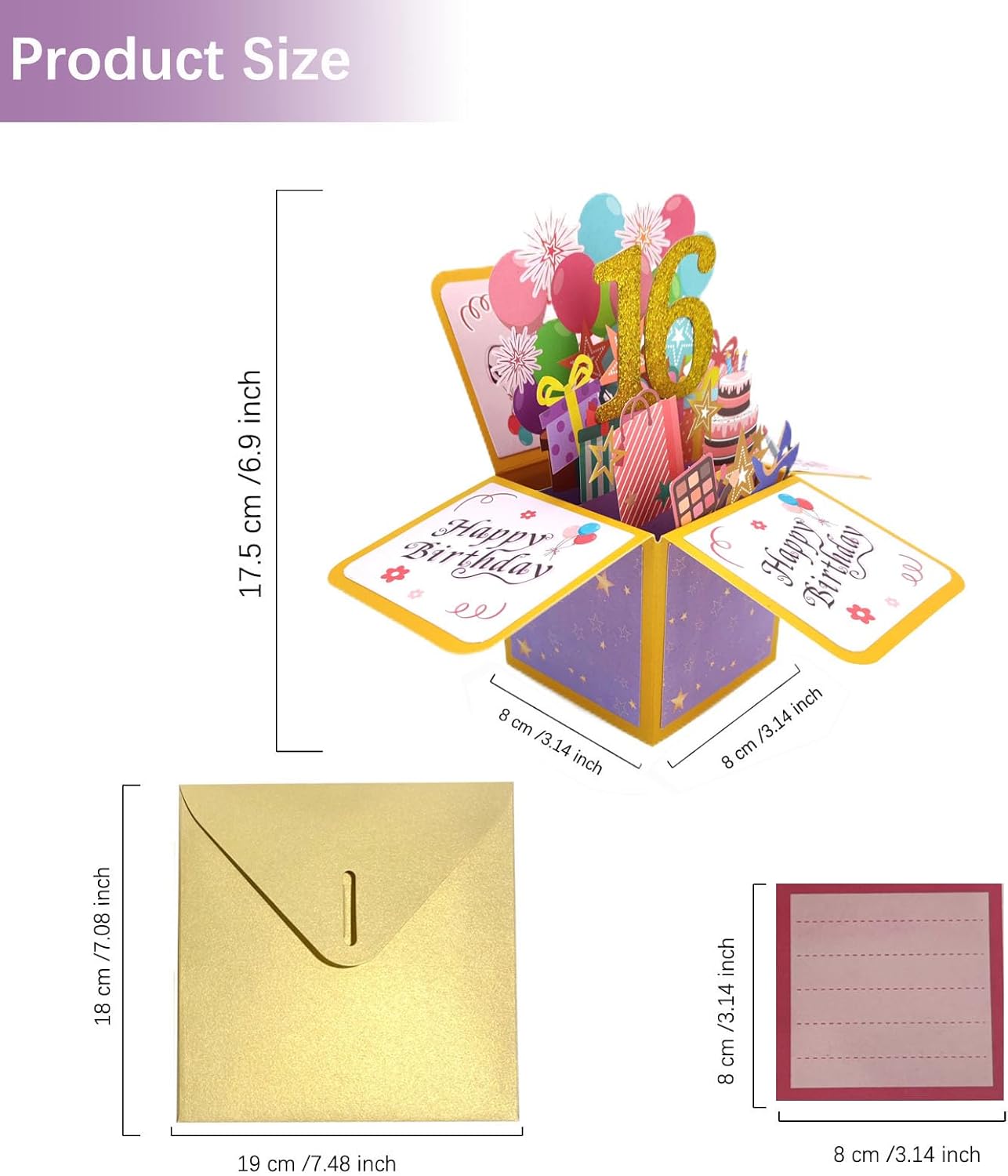 Tarjeta de regalo 3D de feliz cumpleaños, tarjetas de felicitación de cumpleaños desplegables de papel con tarjeta en blanco y sobre, regalo único