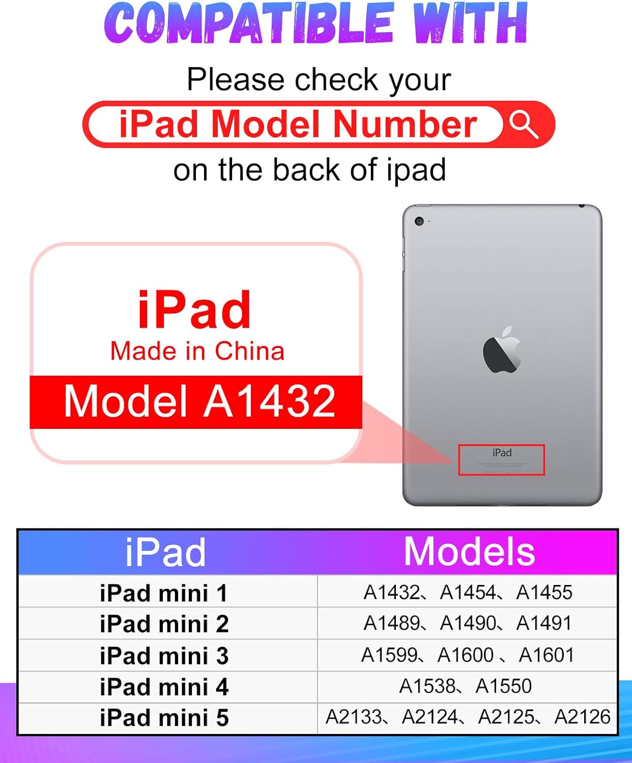 Funda para Apple iPad Mini 54321, para iPad Mini 54321 Generación para niños, lindo folio de dibujos animados para mujeres, niñas, adolescentes,
