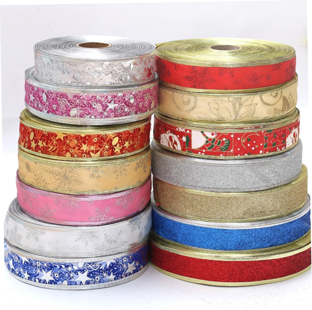 TEHAUX 12 Pcs Holiday Ribbon for Bows Christmas Ribbons for Gifts Grosgrain Ribbon Gift Packing Ribbon Present Ribbon Snowflake Sheer Ribbon Gift