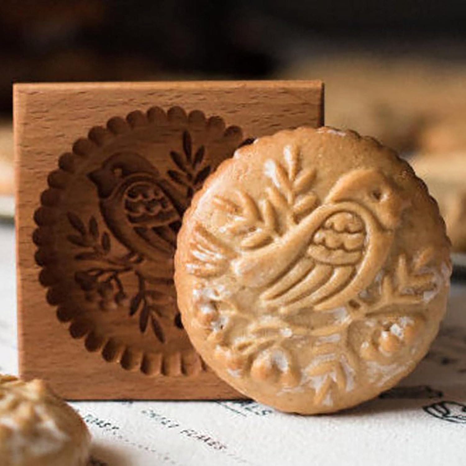 Moldes de madera para galletas de animales, cortador de galletas tipo prensa con gallina 3D, pájaro, conejo, diseño de pescado, moldes de madera