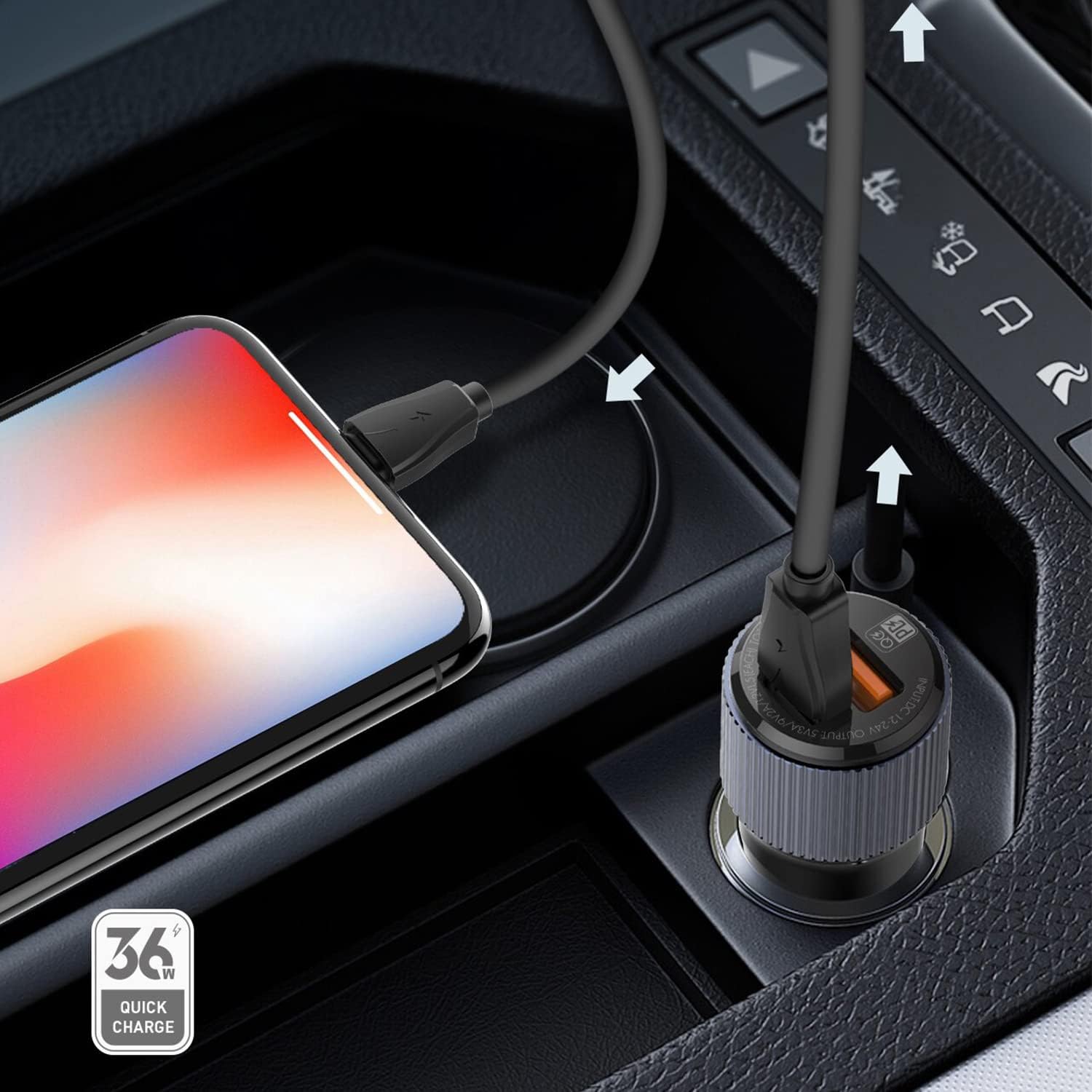 USB C, cargador rápido para automóvil, Qualcomm 3.0 y PD Dual Puertos de carga rápida de calidad premium para smartphones Samsung Galaxy S22 S21