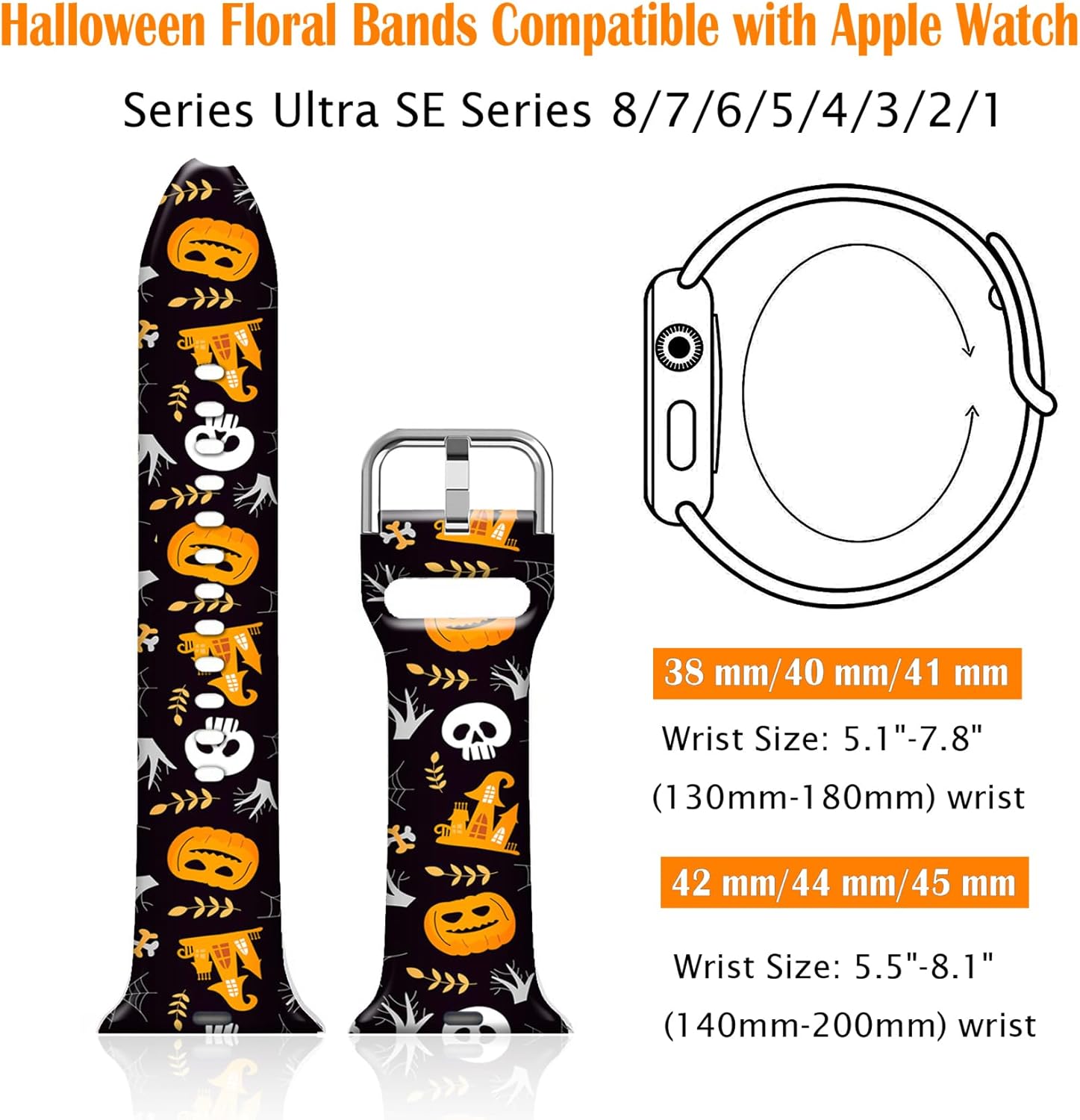 Correas florales de silicona compatibles con Apple Watch de 1.929 in 1.772 in 1.732 in 1.654 in 1.614 in 1.575 in 1.496 in, correa deportiva de