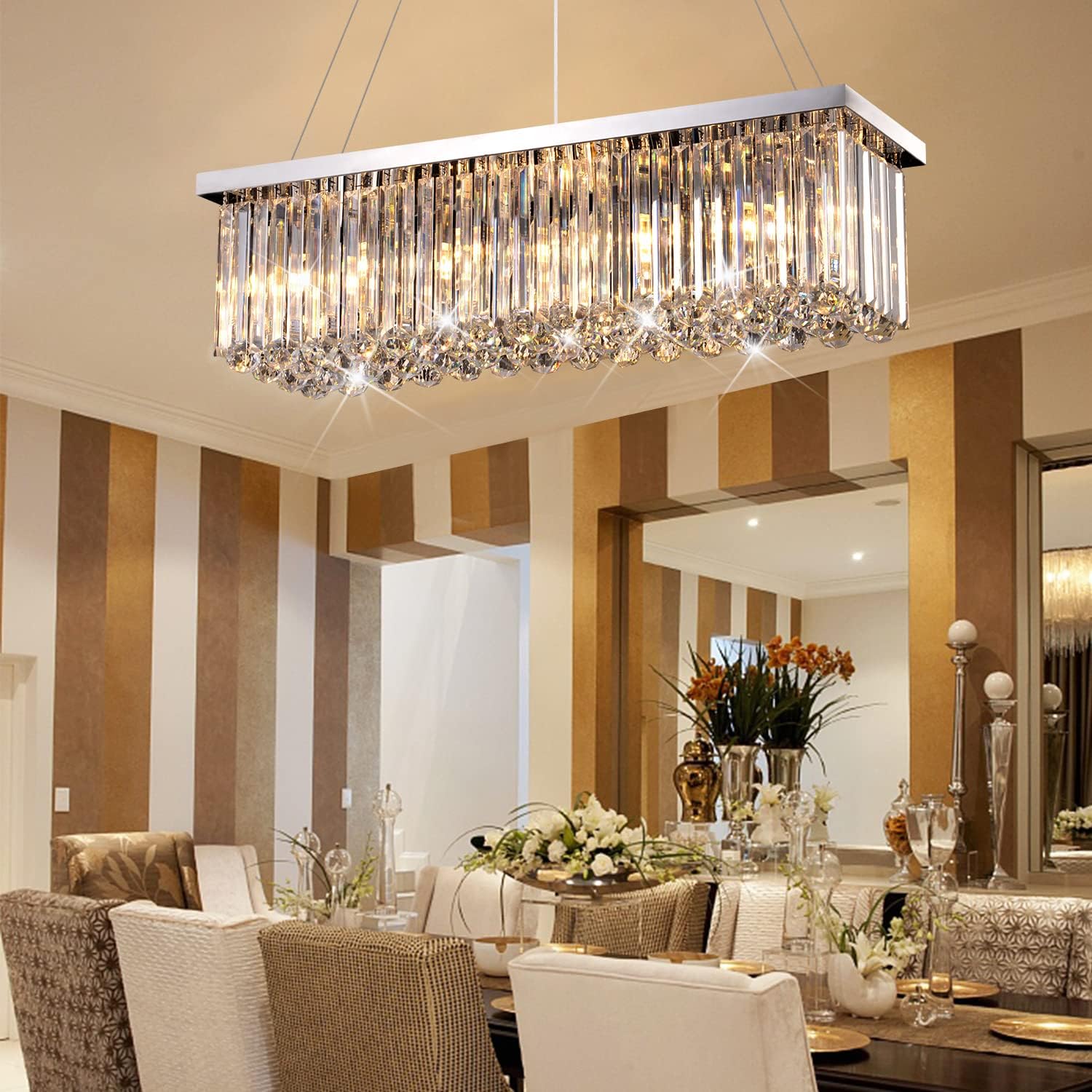 Candelabros rectangulares de cristal, lámpara de techo colgante moderna de lujo, lámpara contemporánea, lámpara de iluminación para comedor, sala de
