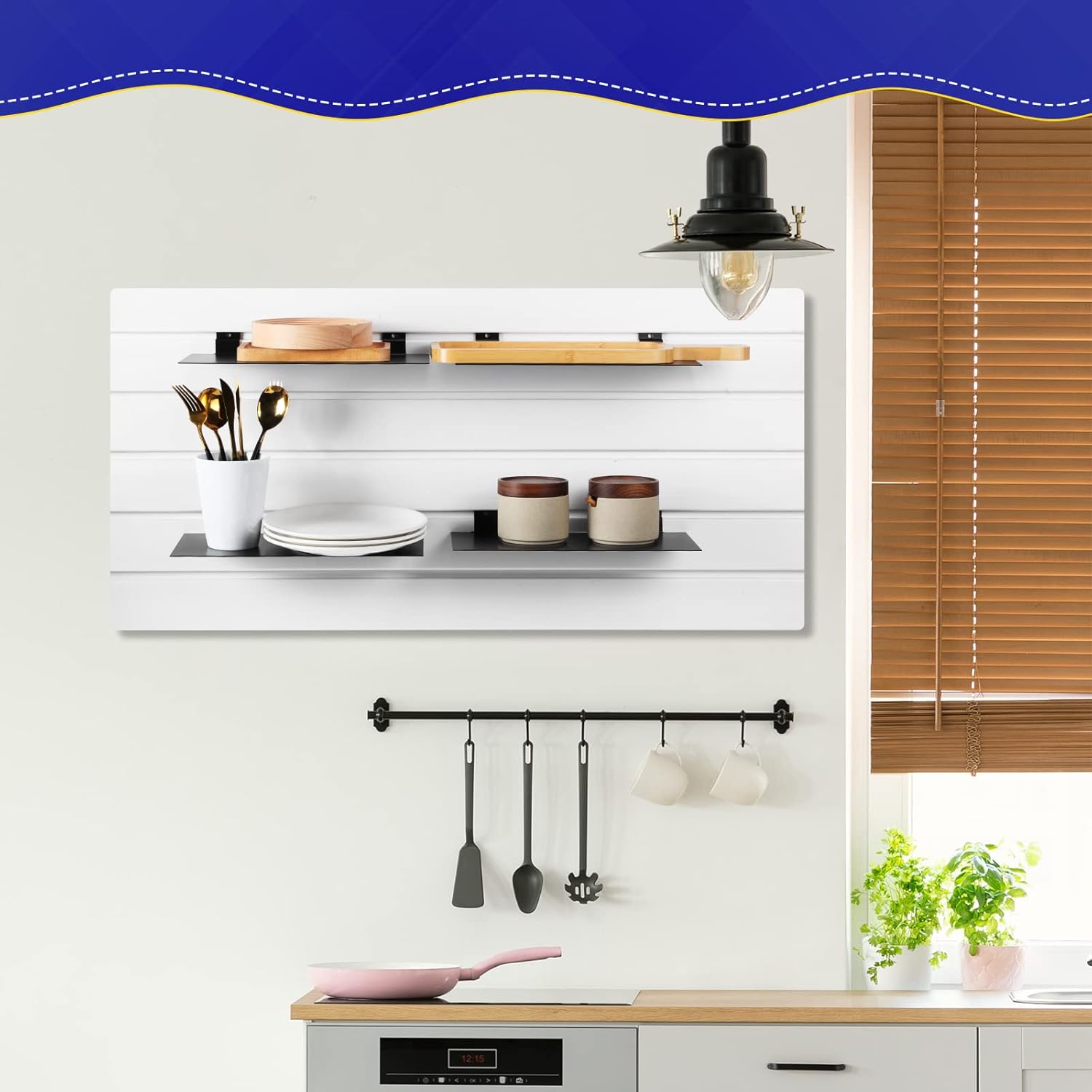 LEIFIDE Estantes de metal de 12 x 6 pulgadas, estantes de exhibición planos para colgar en pared de listones, dormitorio, oficina, hogar, sala de