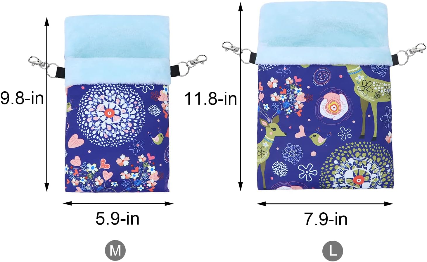 Wontee Saco de dormir para mascotas pequeñas, saco de dormir cálido para hámsters, erizos, planeadores de azúcar, ardillas (L, alce azul)