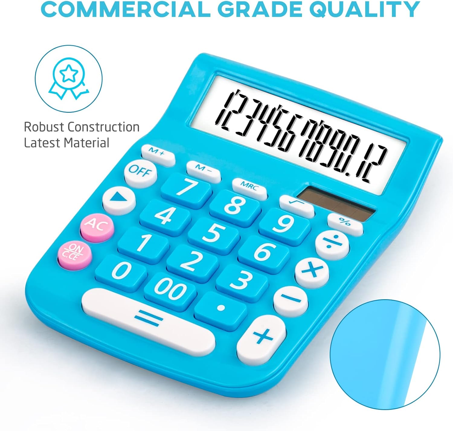 Calculadoras de escritorio, botón grande de pantalla grande, energía solar y de batería dual, 12 dígitos pequeña calculadora funcional básica