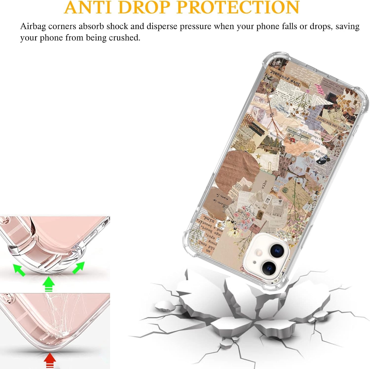 Funda de collage de periódicos estéticos marrón compatible con iPhone 11, con citas hippies trippy estilo de vida para iPhone 11 para adolescentes,