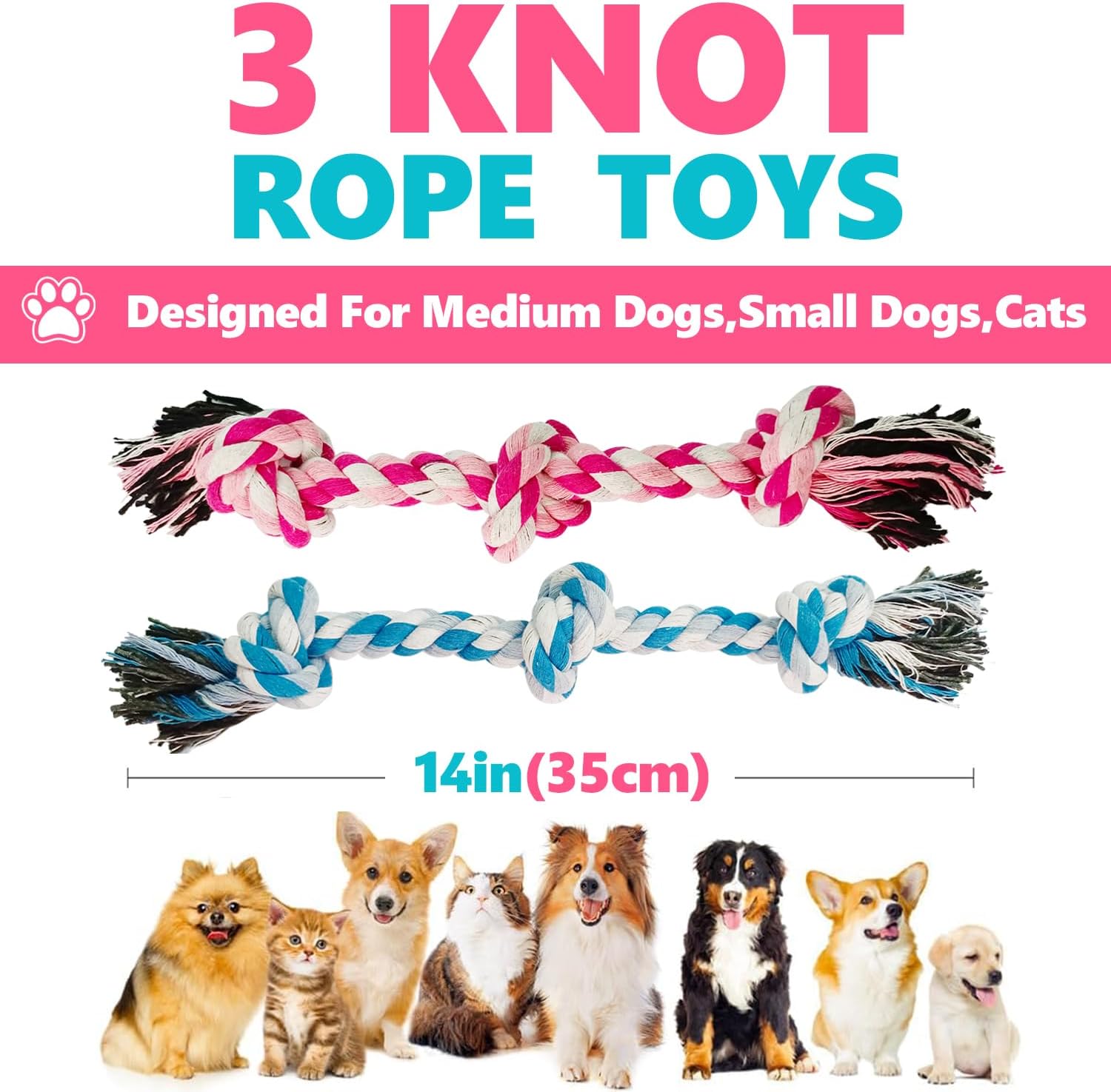 Juguetes de cuerda para perros, juguete de cuerda masticable para perros medianos y pequeños, limpieza de dientes de gato, cachorro, cuerda de