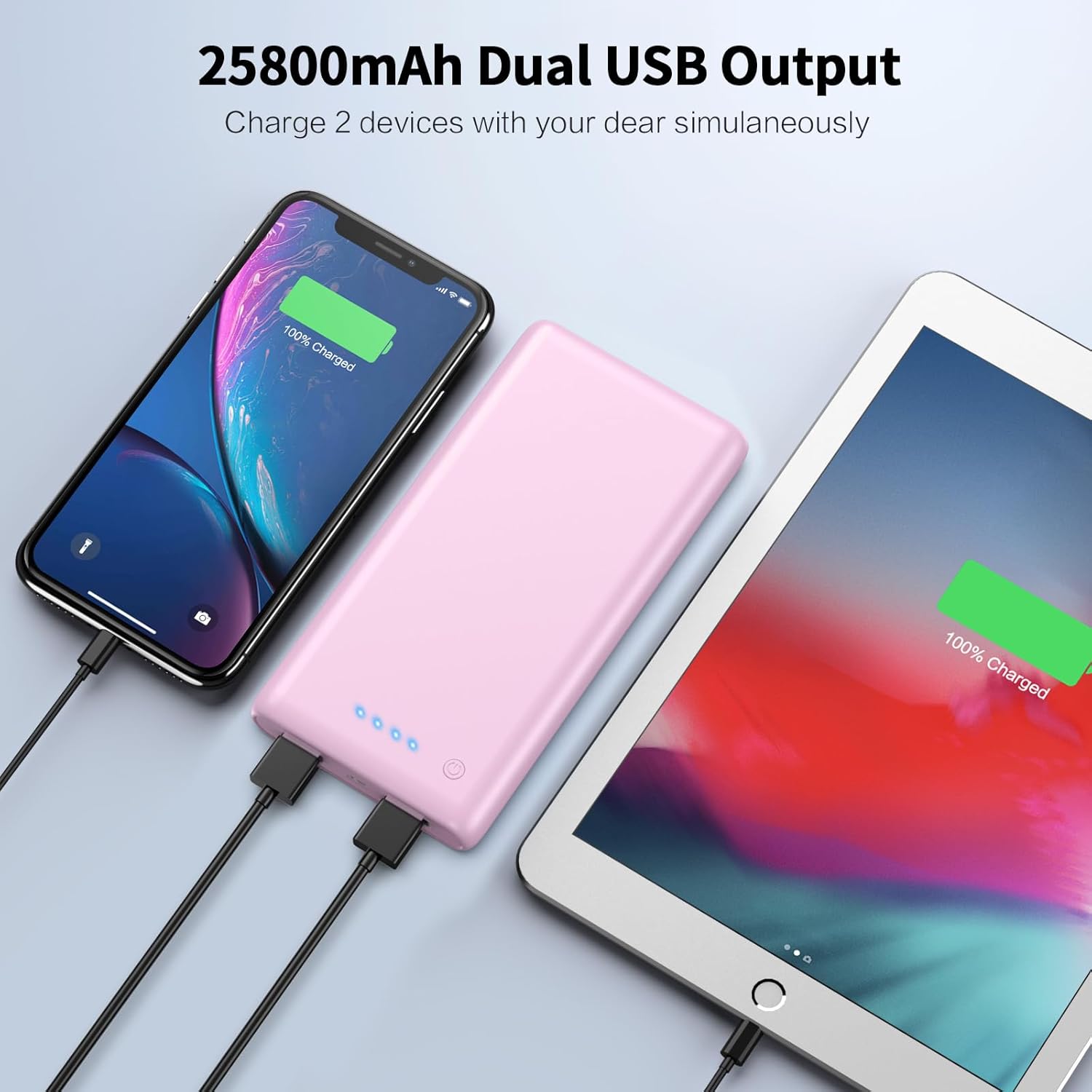 Cargador portátil de 26800 mAh, batería externa para teléfono celular de alta capacidad, 2 salidas USB, carga de alta velocidad, compatible con