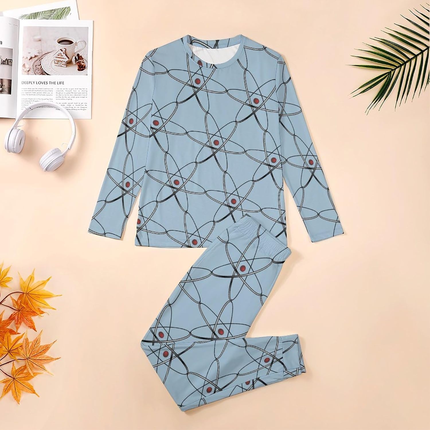 Physics Science Men’s Sleepwear Long Sleeve Top And Bottom Soft Nightwear Pajama Lounge Set