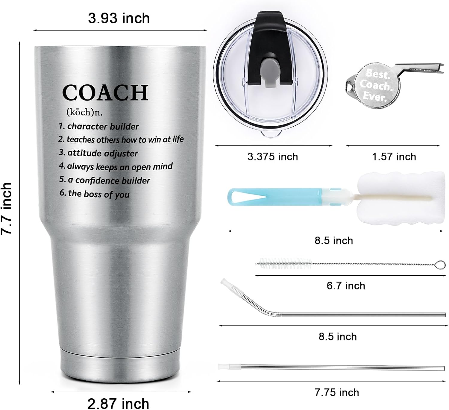 Lifecapido Regalos de entrenador para hombres y mujeres, vaso de entrenador de 30 onzas con tapa, popote y silbato, regalo de agradecimiento al