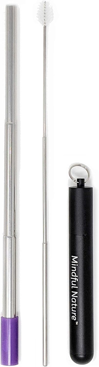 Pajitas telescópicas reutilizables de acero inoxidable, con protector de silicona, funda de aluminio + cepillo de limpieza (negro)