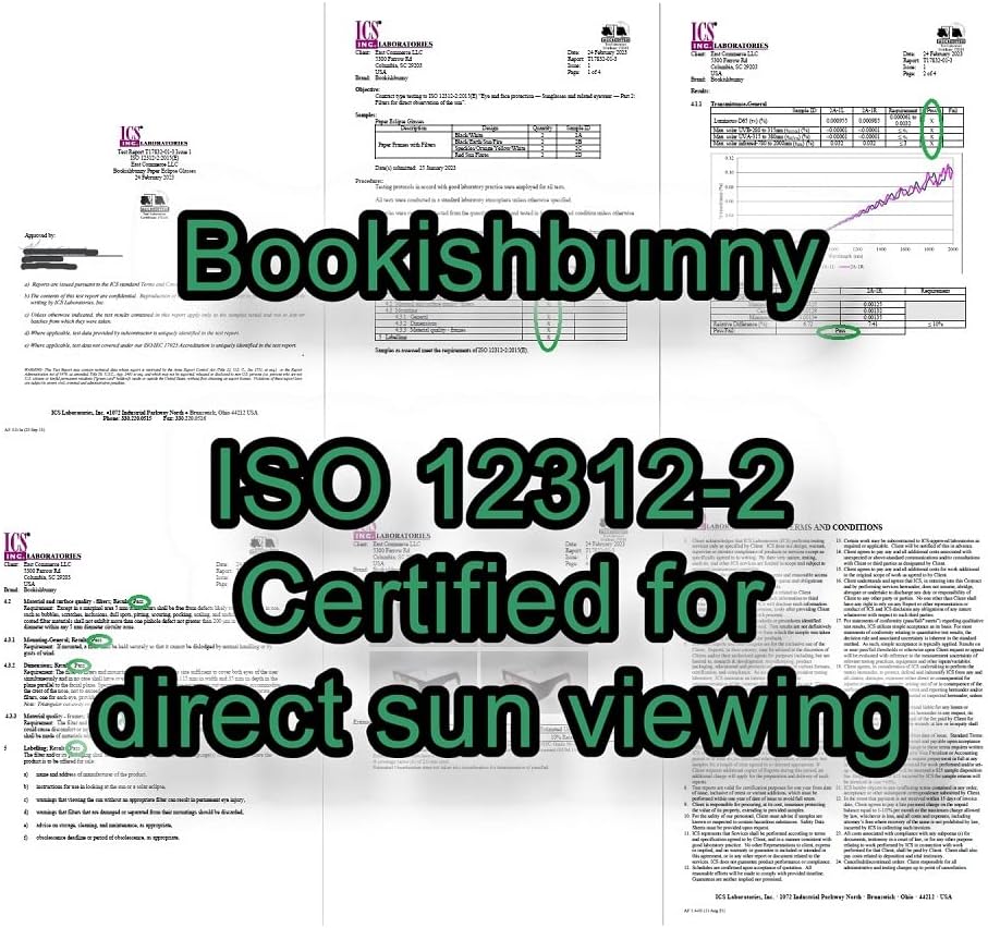Bookishbunny 12 pares solares de los espectadores del eclipse de las gafas de papel que ven el sol que ve el ISO certificado