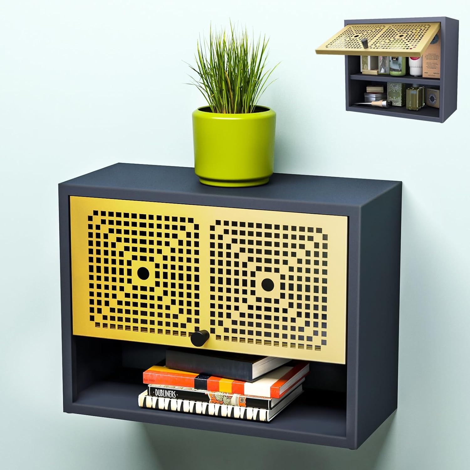 MIAO’ER Armario de pared de 2 niveles, gabinete de baño, botiquín, gabinete de cocina, puerta de metal con succión magnética con patrón de