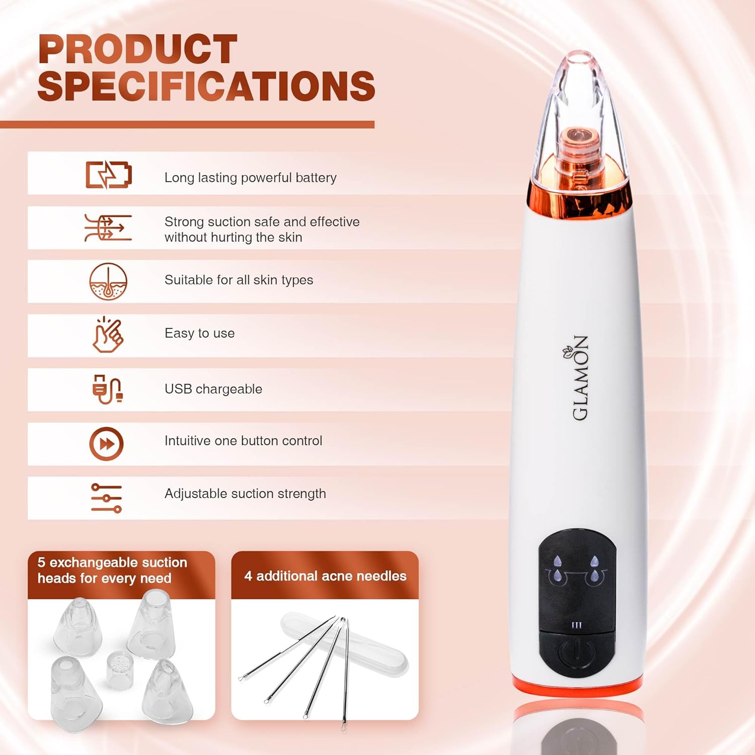 Aspiradora de poros para eliminar puntos negros, removedor de puntos negros para cara con 5 sondas, cargable por USB, extractor de vacío de puntos