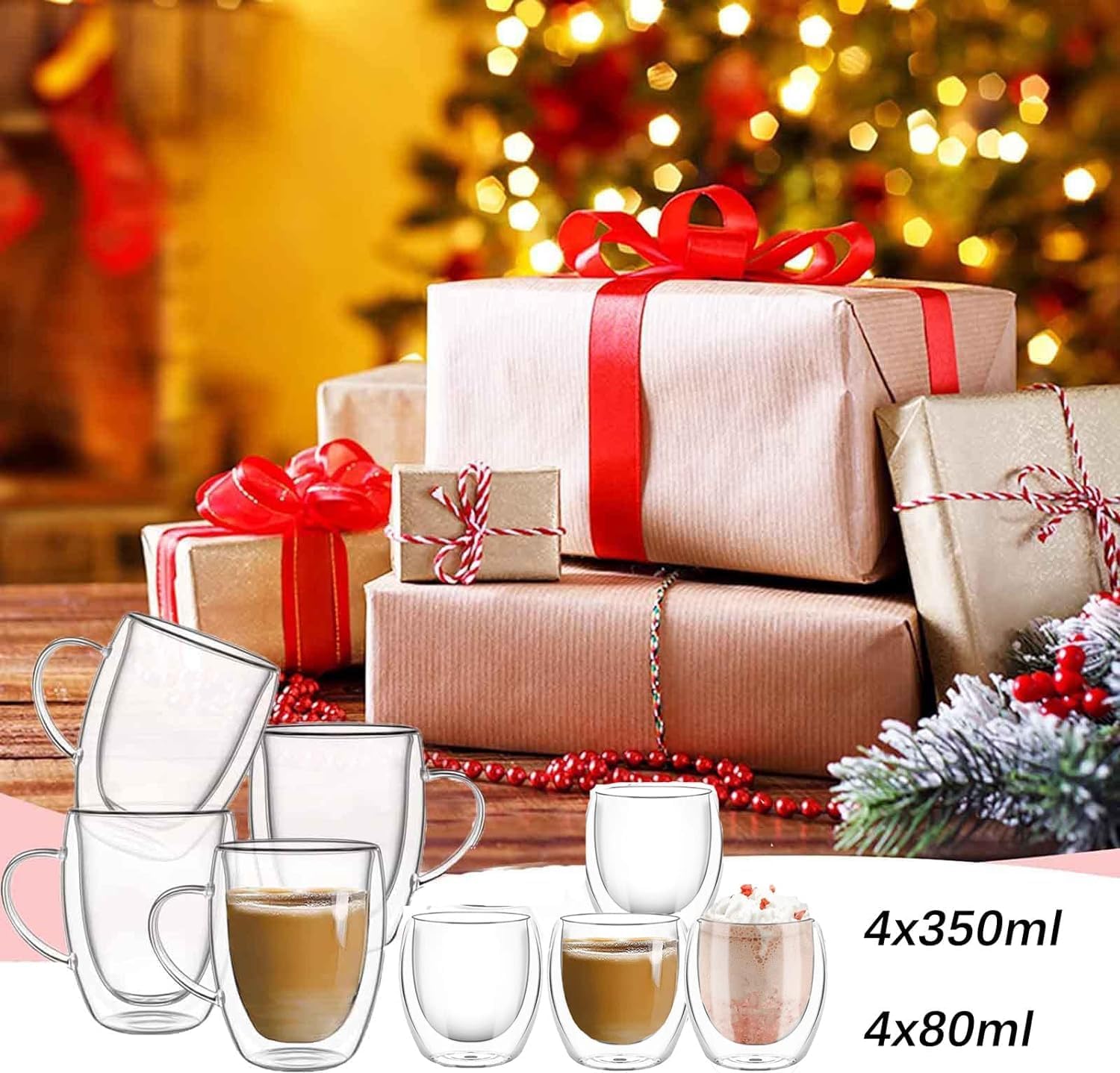 8 tazas lnsuladas de doble pared de vidrio con leche, vasos de café apilables de vidrio (12 oz3 onzas), taza con aislamiento térmico transparente
