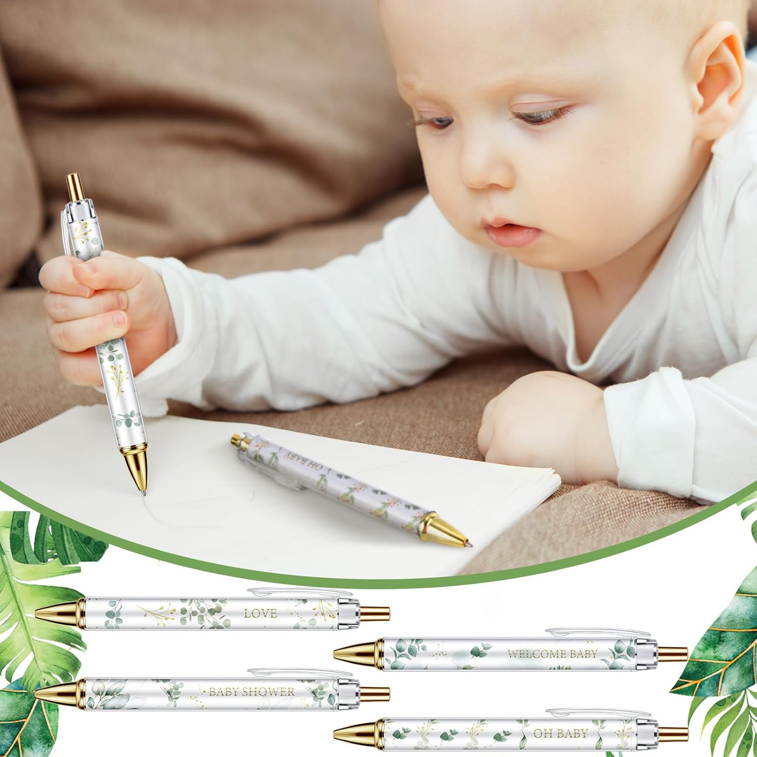 Chuangdi 48 bolígrafos retráctiles para baby shower, bolígrafos retráctiles a granel, bolígrafos de tinta negra con punta de lápiz capacitivo,