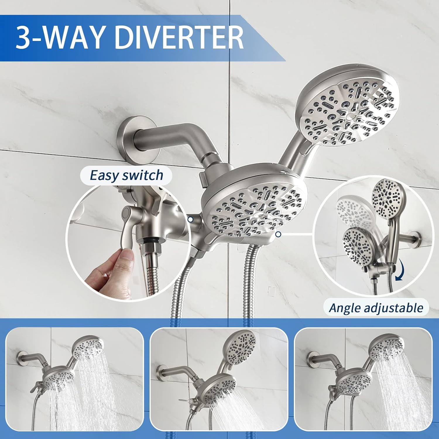 Kit de bañera de ducha con sistema de ducha doble con boquilla de bañera y grifo de ducha, juego completo de cabezal de ducha doble y juego