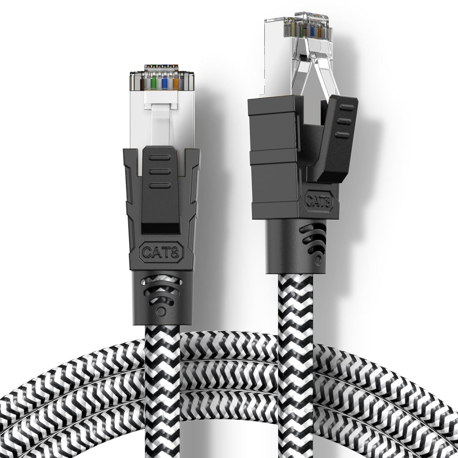 Qiuean Cable Ethernet Cat 8 de 5 pies  Nylon trenzado de alta velocidad 40Gbps 2000Mhz  Cable de conexión LAN blindado, cable LAN SFTP cable de red
