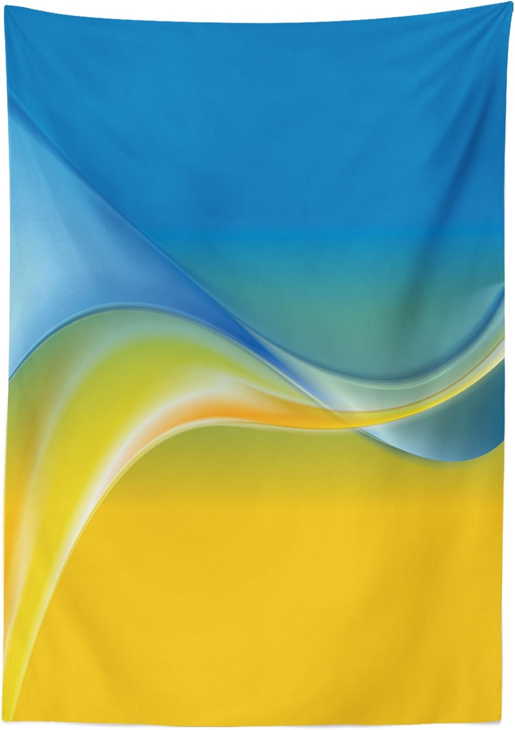 Ambesonne Mantel amarillo y azul, diseño inspirado en la bandera ucraniana con ondas de color en colores vibrantes, línea curva, mantel rectangular