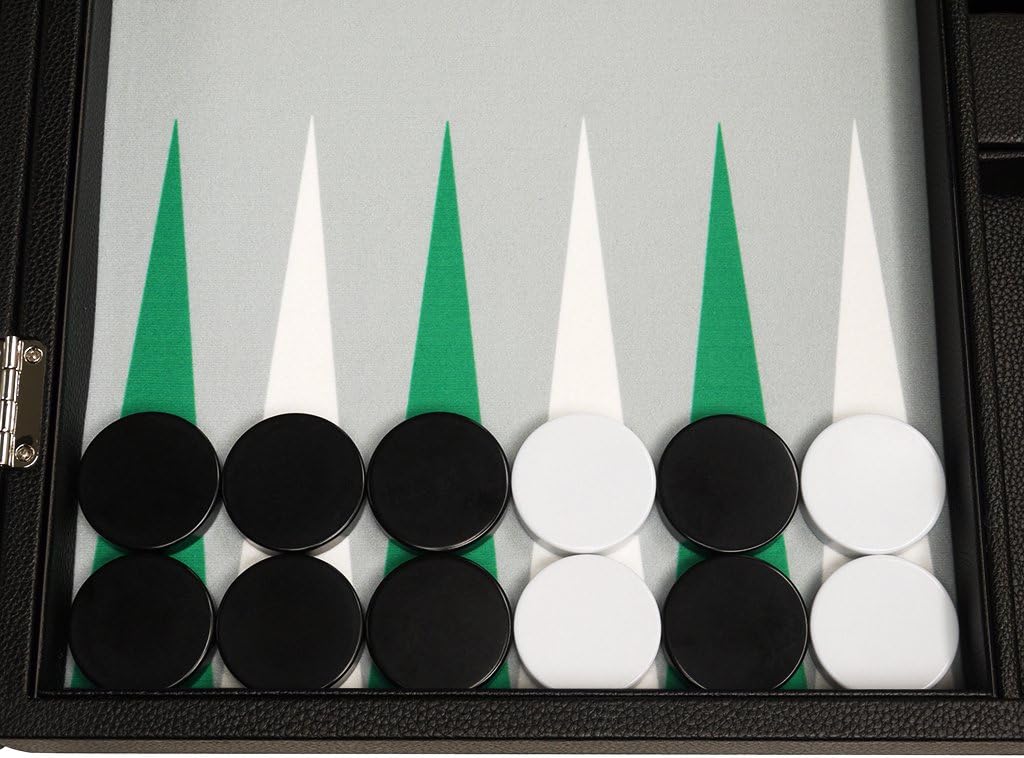 Juego de Backgammon Premium de 19 pulgadas, tamaño grande, tablero negro, puntos blancos y verdes