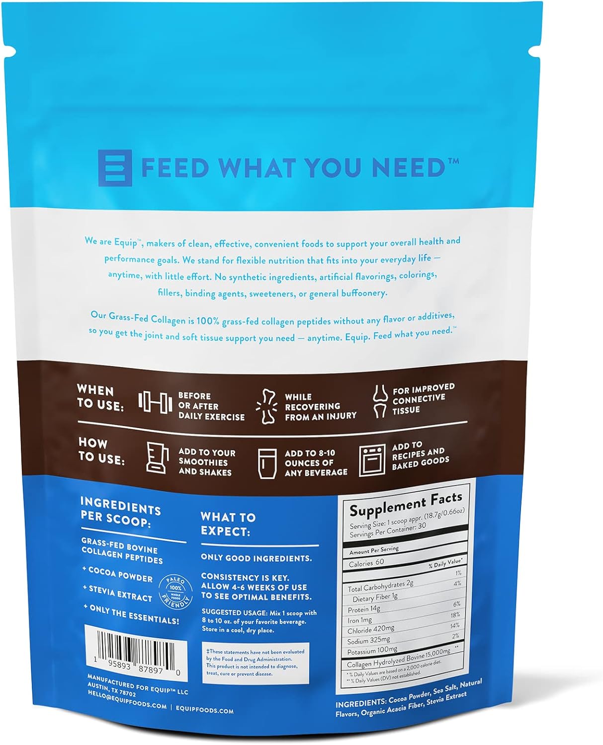 Equip Foods Polvo de colágeno alimentado con pasto  Péptidos de colágeno bovino 100% hidrolizados con aminoácidos  Colágeno de carne de res para