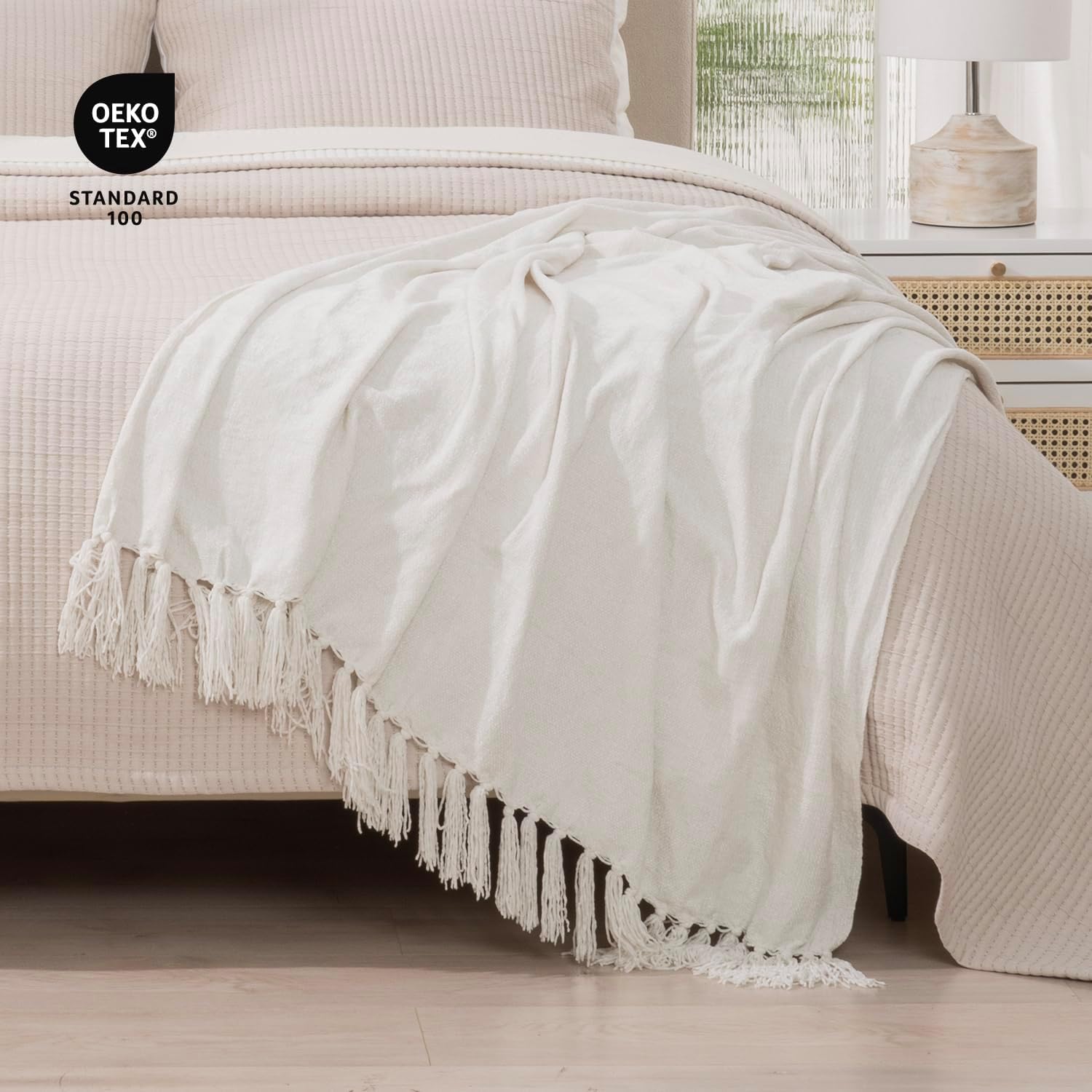 RECYCO – Manta, manta de chenilla suave y acogedora con borlas con flecos para mueble, sofá, silla, cama y sala de estar, ideal para regalar (color