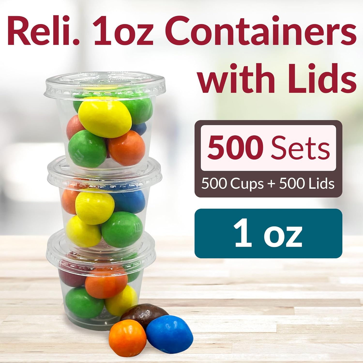 Reli. Recipientes pequeños de 1 oz con tapas (500 juegos)  Vasos de gelatina con tapas  Recipientes de plástico transparente para condimentos con