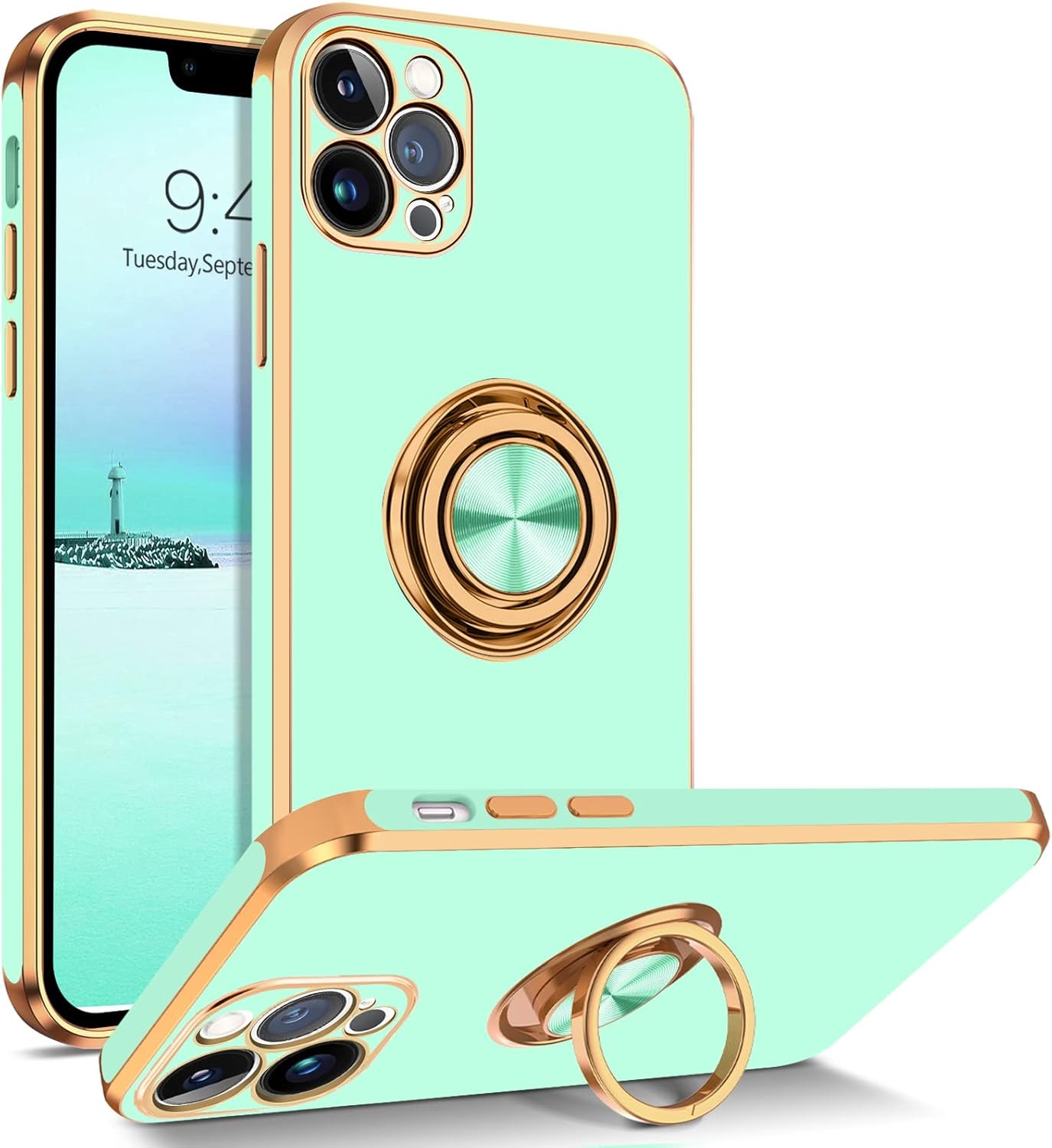 BENTOBEN Funda para iPhone 13 Pro Max, ajuste delgado, soporte de anillo de 360, a prueba de golpes, soporte magnético para automóvil, soporte de