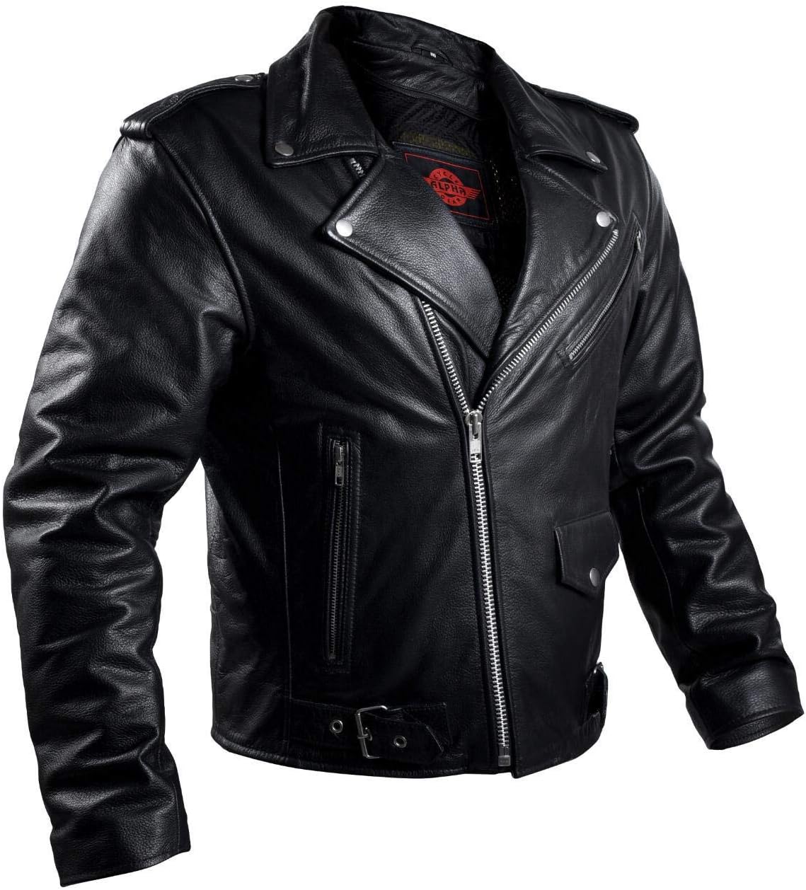Alpha – Chaqueta de cuero negro para motocicleta con protección para hombre, modelo Brando Cafe Racer, para 4 estaciones, con transporte oculto