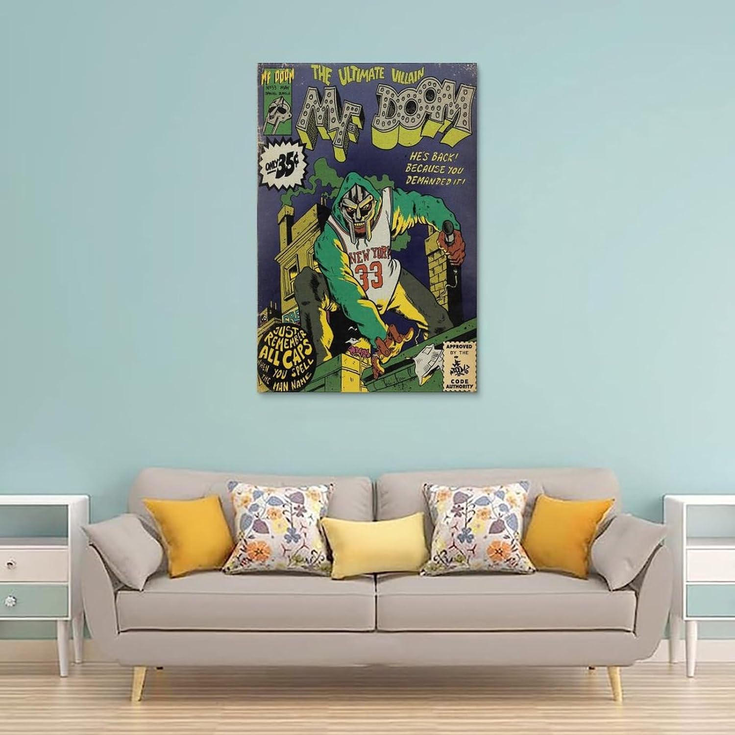 Mf Doom Comics – Póster artístico para dormitorio, lienzo estético, decoración de pared, 12 x 18 pulgadas (11.8 x 17.7 in)