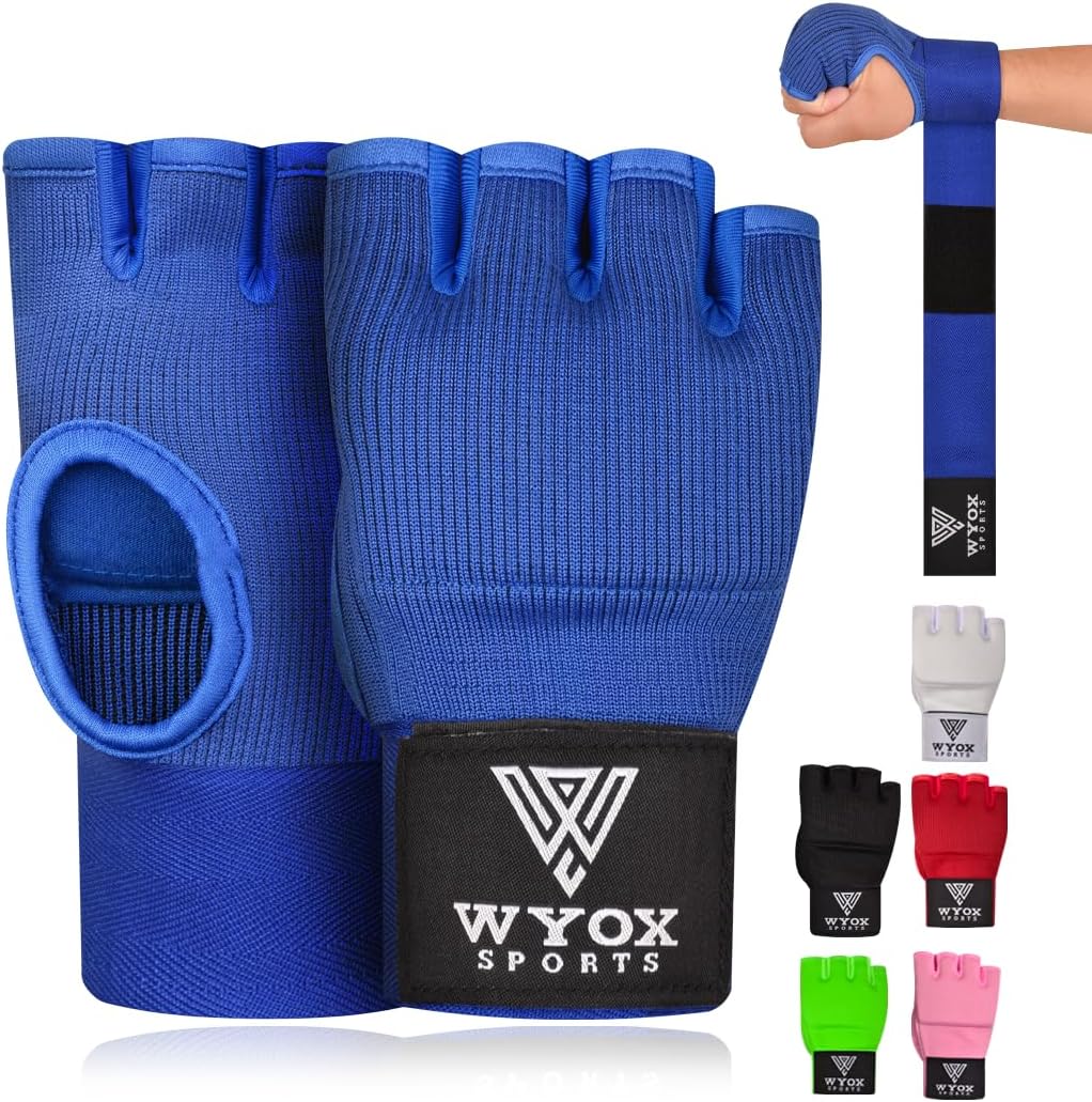 WYOX – Vendas elásticas de boxeo con nudillos acolchados de gel en el interior, para proteger los puños, para mujeres y hombres, muñequeras para