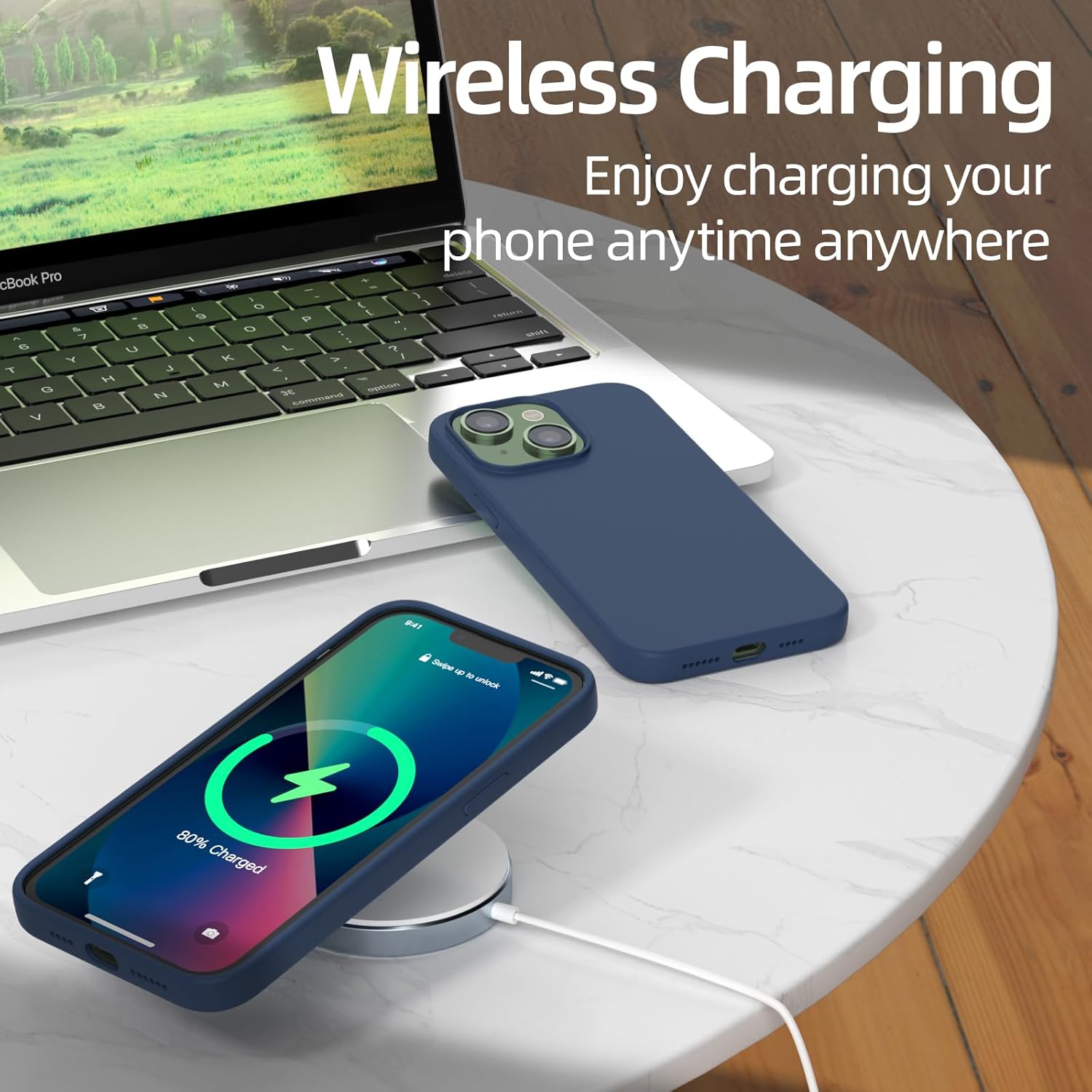 Funda para iPhone 13, funda de silicona a prueba de golpes, 2 protectores de pantalla + 1 protector de lente de cámara capa interior de microfibra