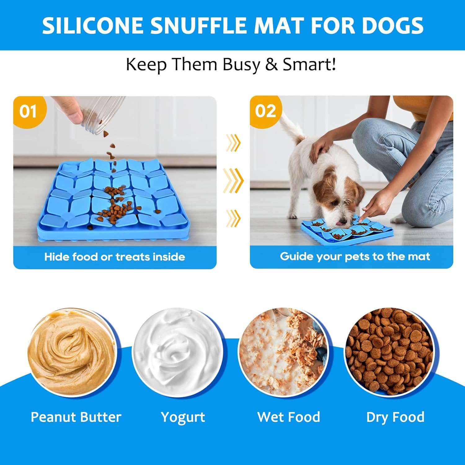 Tapete de silicona para olfatear para perros, paquete de 2, tapete de silicona para lamer lento para perros con ventosas, juguetes de alimentación