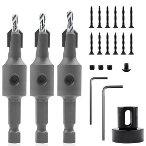 KOWOOD Juego de 3 brocas avellanadas con vástago hexagonal de 14 pulgadas con tope de profundidad ajustable para madera, escariador de carpintería KOWOOD Juego de 3 brocas avellanadas con vástago hexagonal de 14 pulgadas con tope de profundidad ajustable para madera, escariador de carpintería