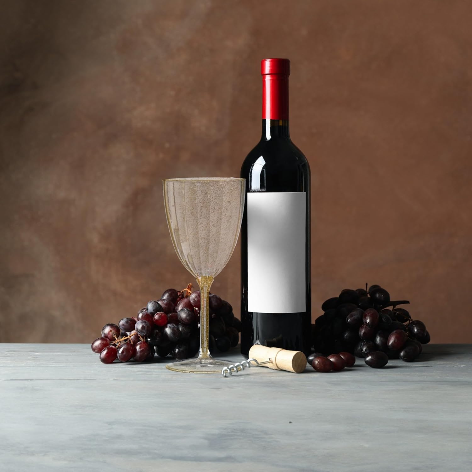 Posh Setting Copas de vino de plástico dorado con purpurina de 7 onzas, vasos desechables de plástico duro, tazas con tallo para tostar, bodas,