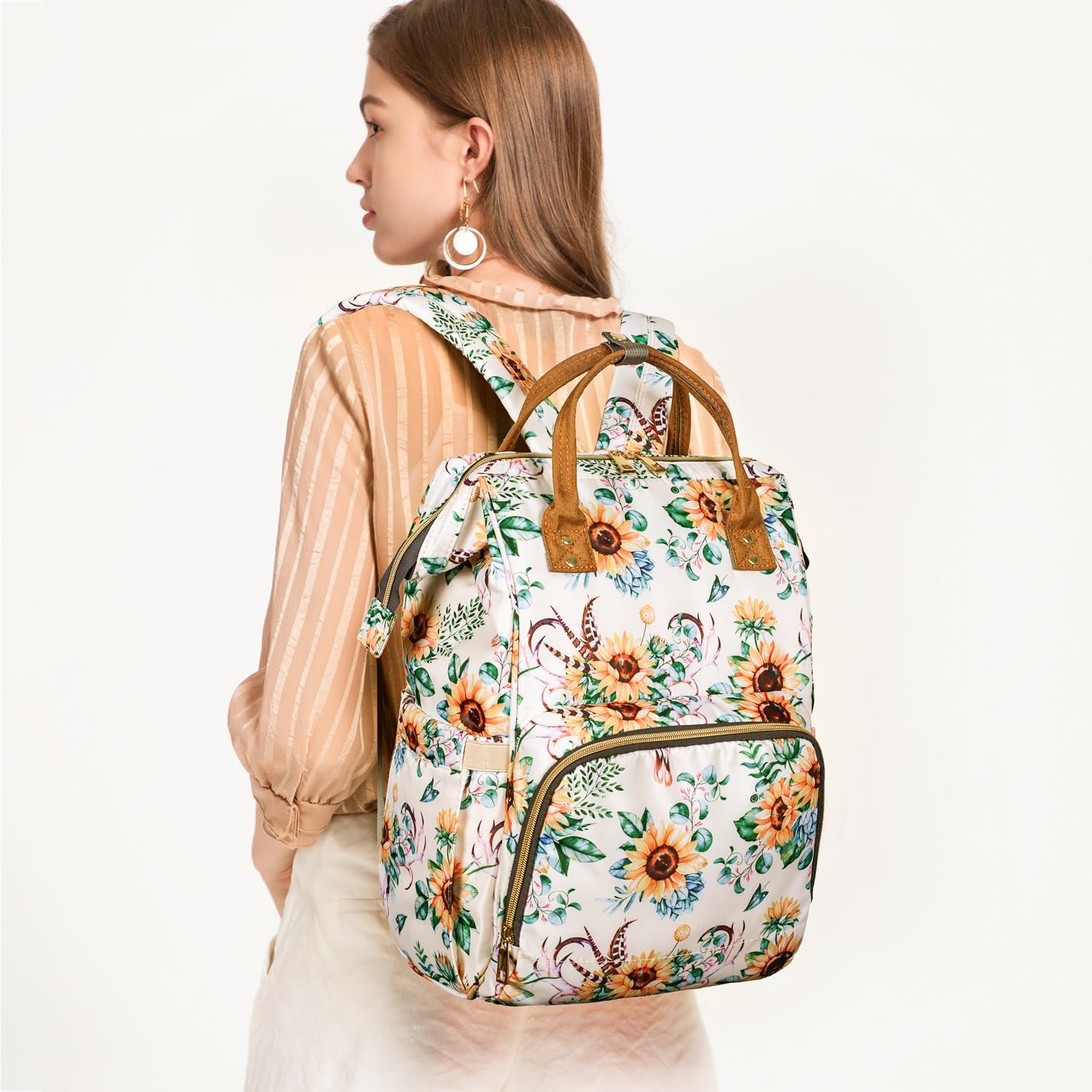 Bolsa de pañales Mochila multifunción para cambiadores de bebé, mochila grande para pañales, chrysanthemum, Classic