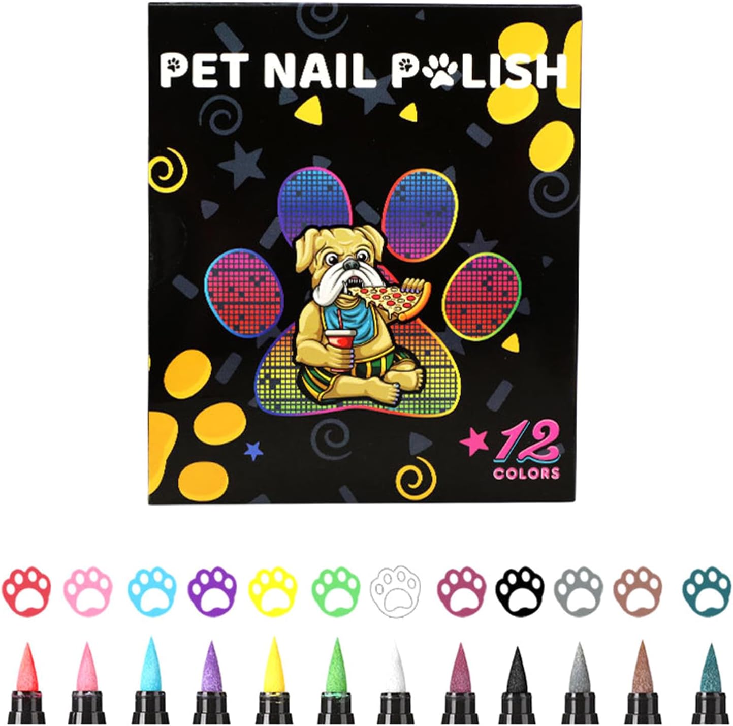 Juego de 12 esmaltes de uñas para perro, 12 colores, juego de esmaltes de uñas para mascotas, secado rápido, a base de agua, fácil de quitar