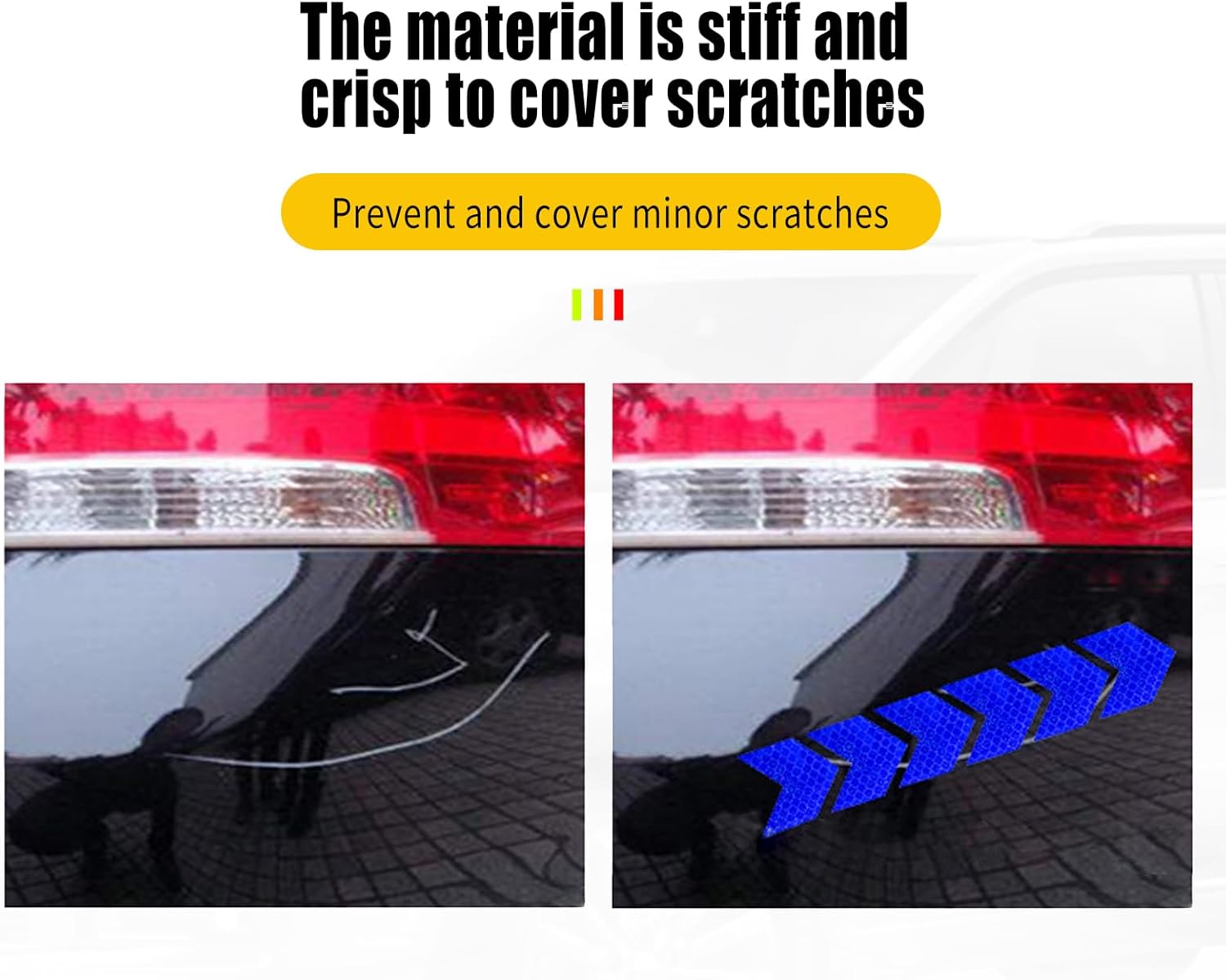 12 calcomanías reflectantes de flecha, decoración de arañazos en el cuerpo, señal de advertencia de seguridad nocturna, apto para automóvil, SUV,