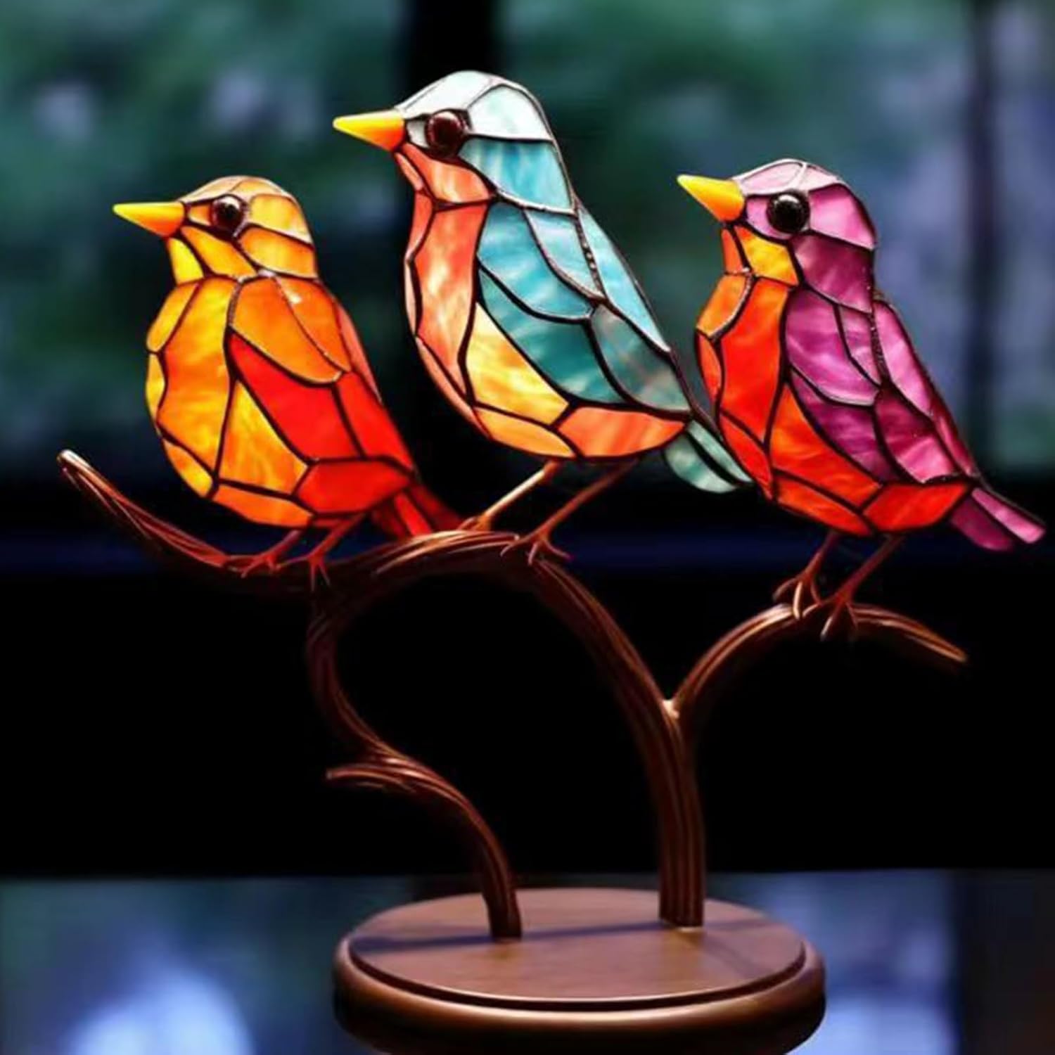 Adornos de escritorio de pájaros manchados en rama, estatua de acrílico manchada para manualidades, adornos de escritorio, pájaros, escultura de